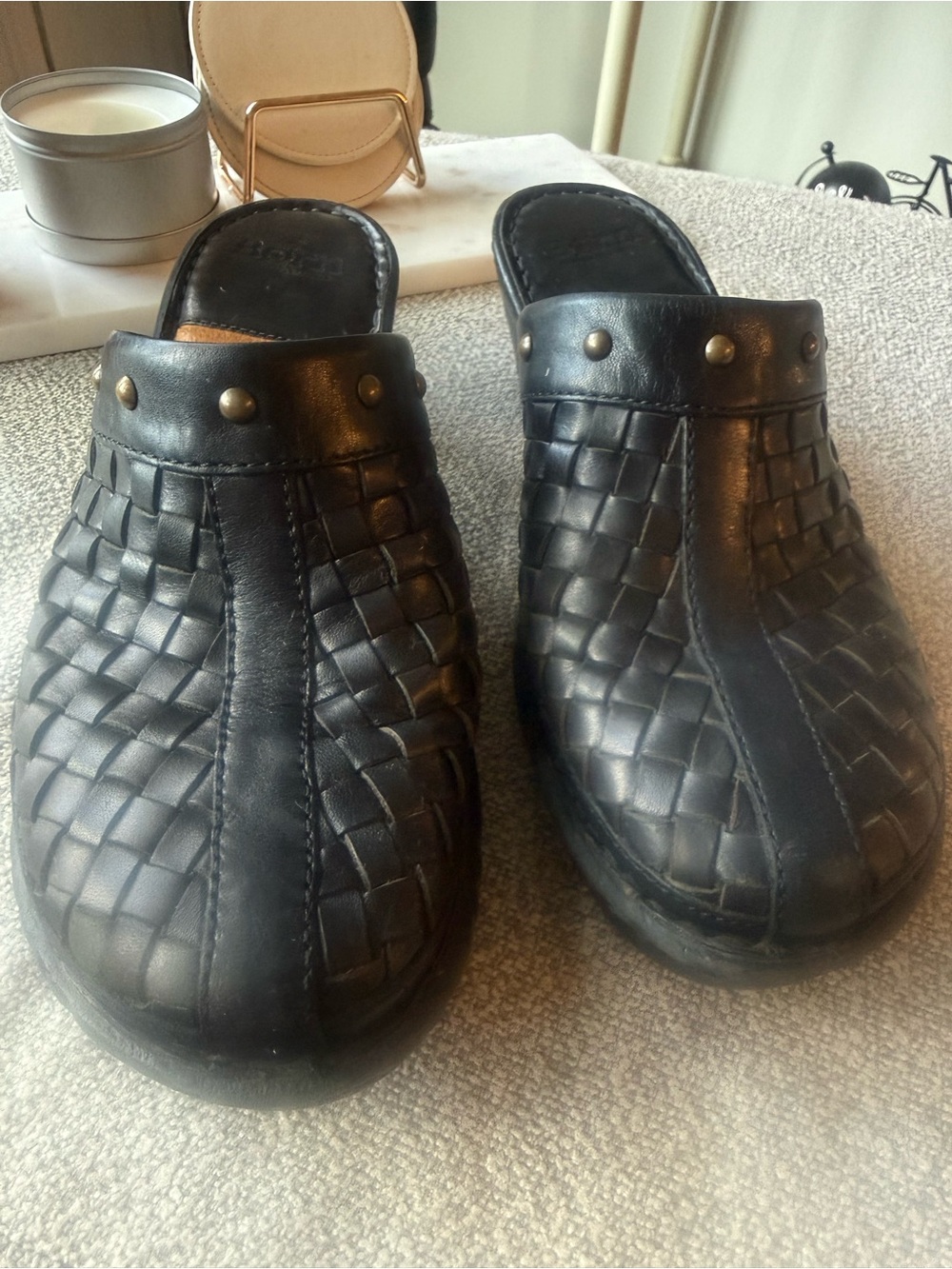 Born Black Woven Leather Studded Mule